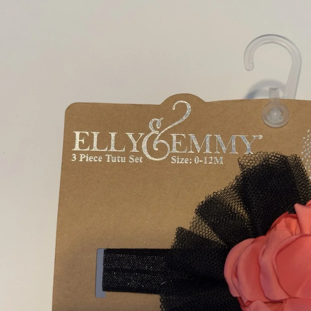 Elly & Emmy Tutu Head‎ Band Tutu Set 0-12M Photo Outfit Brand Black Embroidered